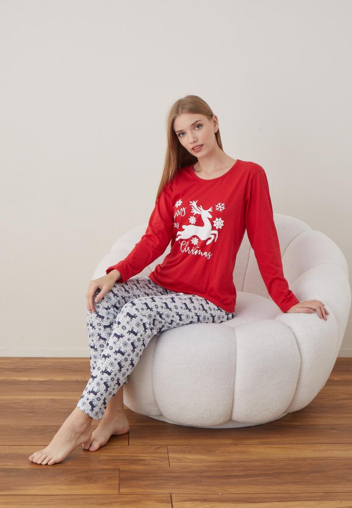 Pijama Dama Craciun ,maneca lunga ,pantaloni lungi,Engros